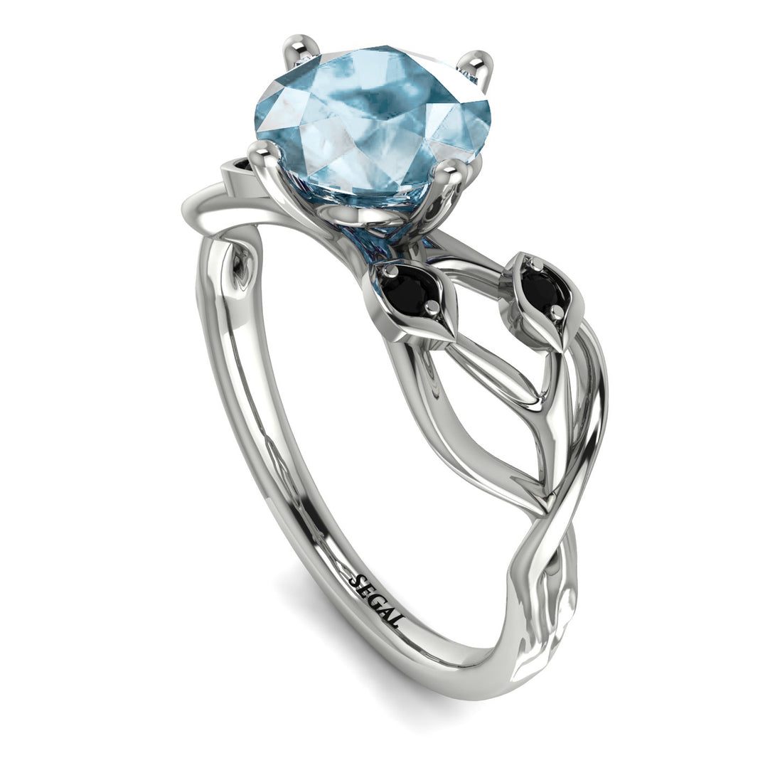 Aquamarine Blossom 14K Golden Nature Inspired Engagement Ring - Haley No. 409