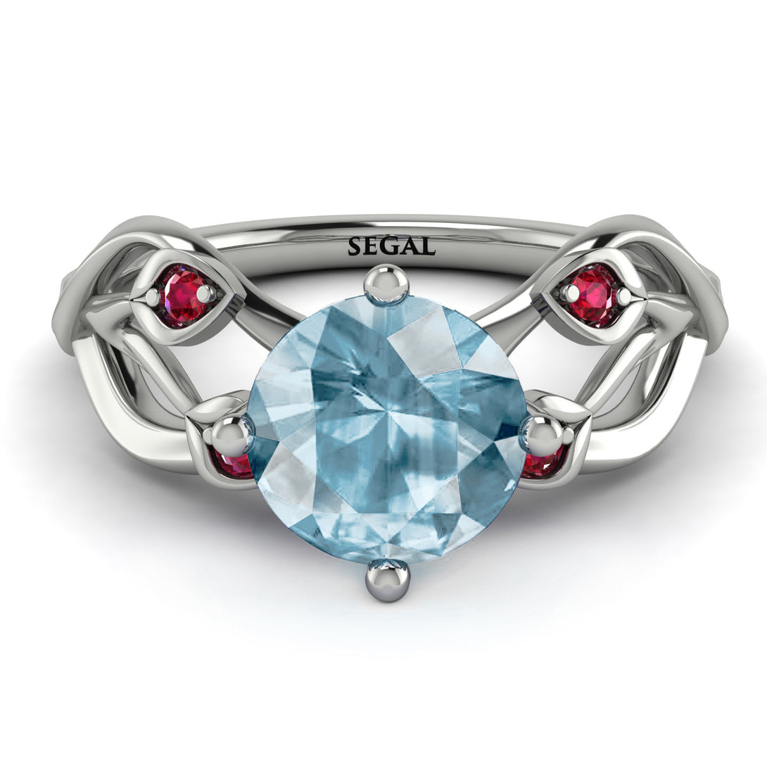 Aquamarine Blossom 14K Golden Nature Inspired Engagement Ring - Haley No. 412