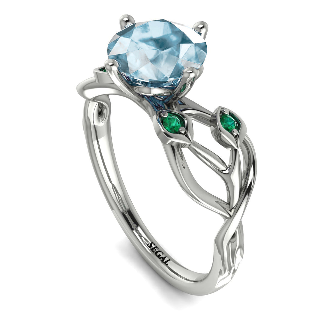 Aquamarine Blossom 14K Golden Nature Inspired Engagement Ring - Haley No. 406