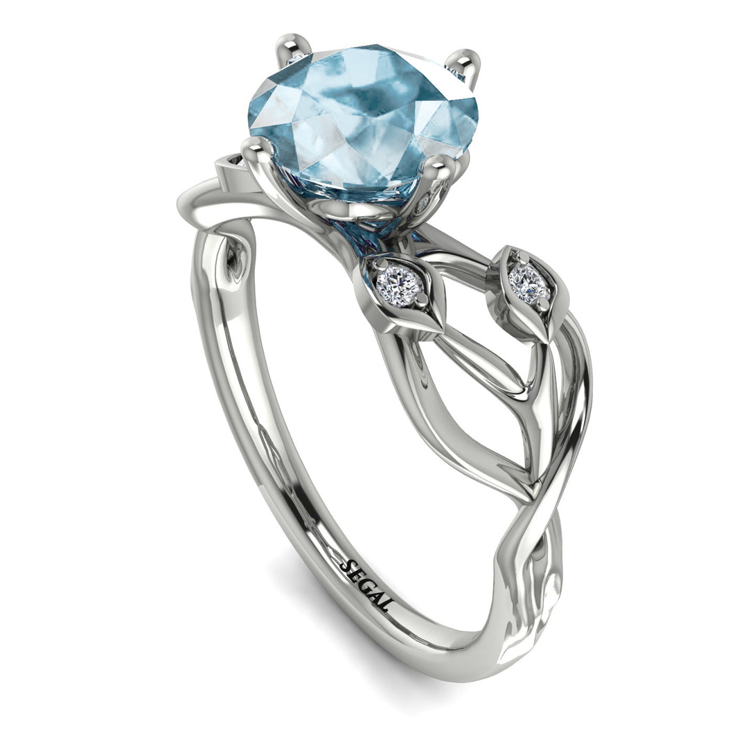 Aquamarine Blossom 14K Golden Nature Inspired Engagement Ring - Haley No. 403
