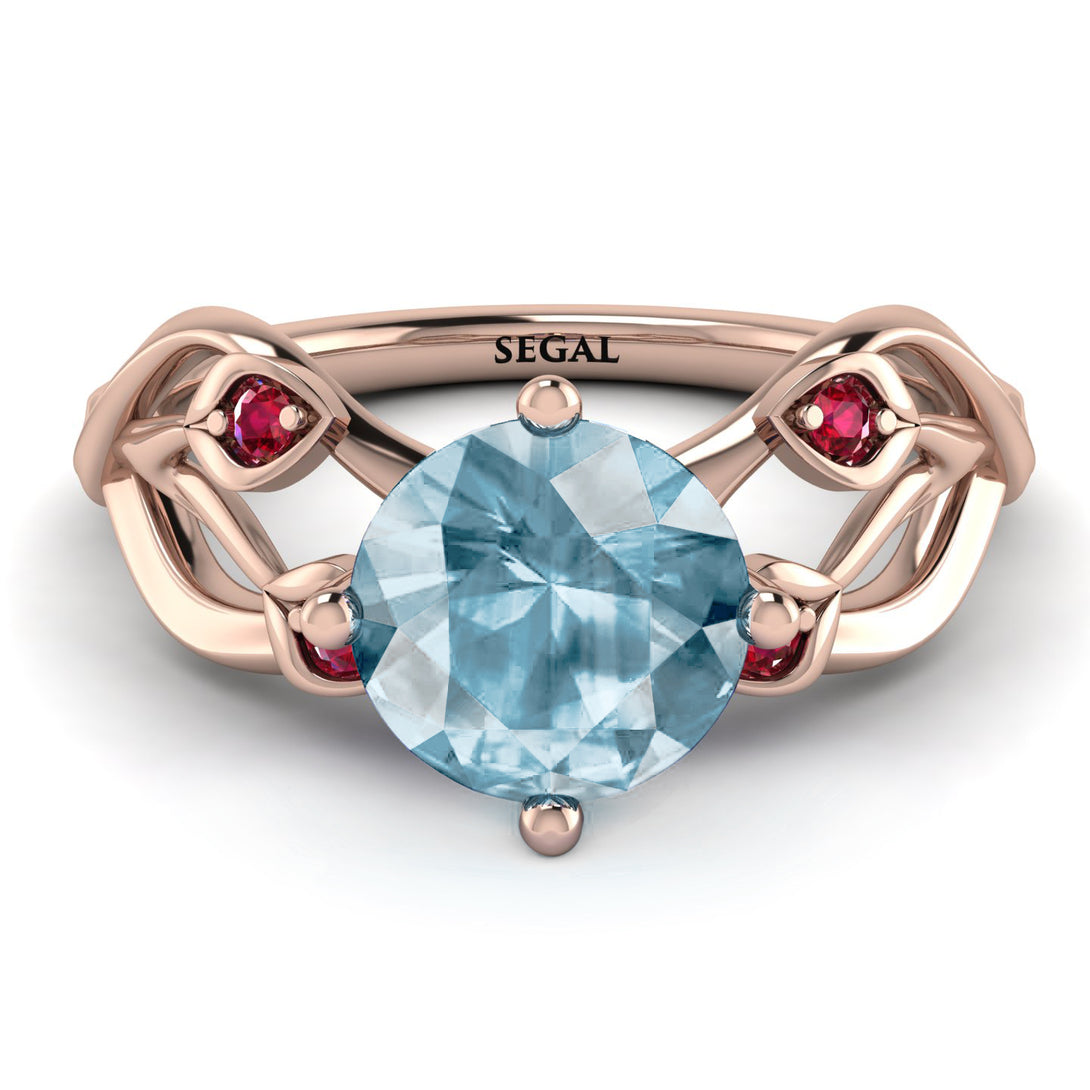 Aquamarine Blossom 14K Golden Nature Inspired Engagement Ring - Haley No. 411