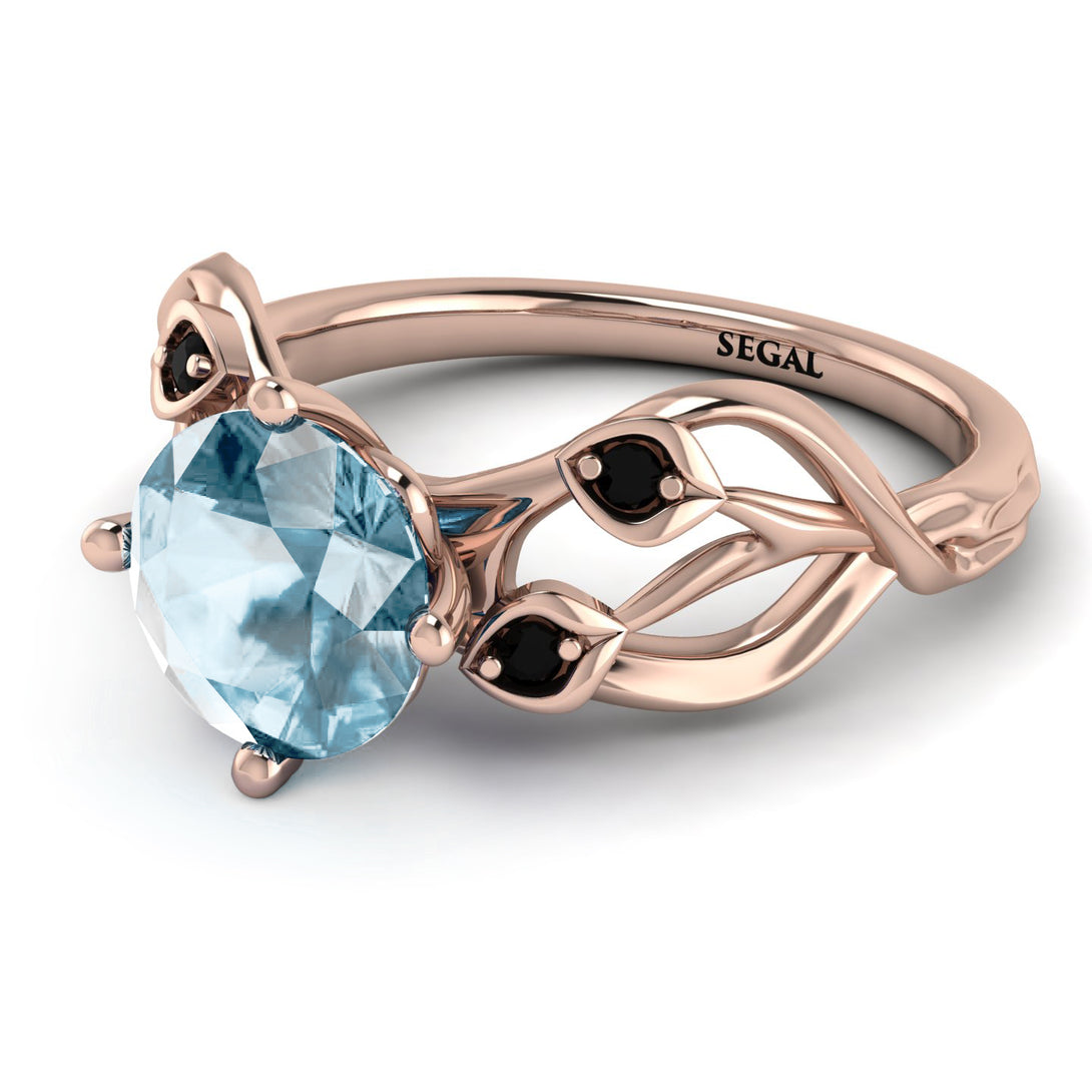 Aquamarine Blossom 14K Golden Nature Inspired Engagement Ring - Haley No. 408