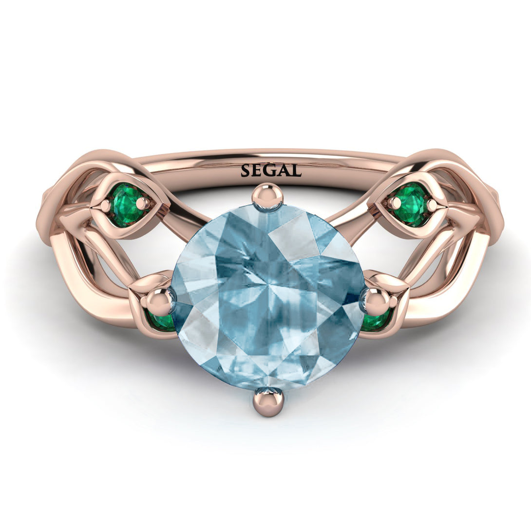 Aquamarine Blossom 14K Golden Nature Inspired Engagement Ring - Haley No. 405