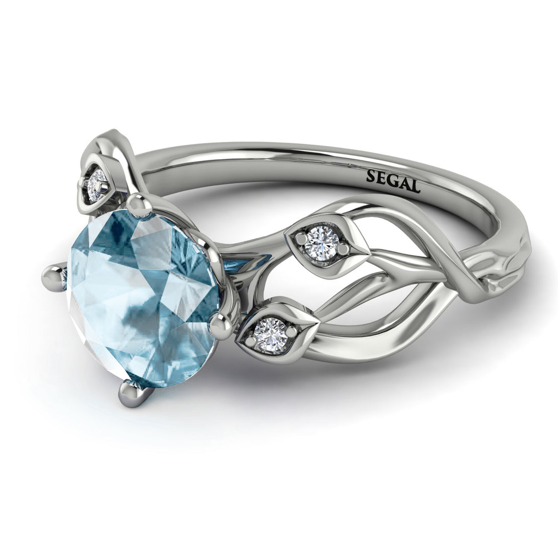 Aquamarine Blossom 14K Golden Nature Inspired Engagement Ring - Haley No. 403
