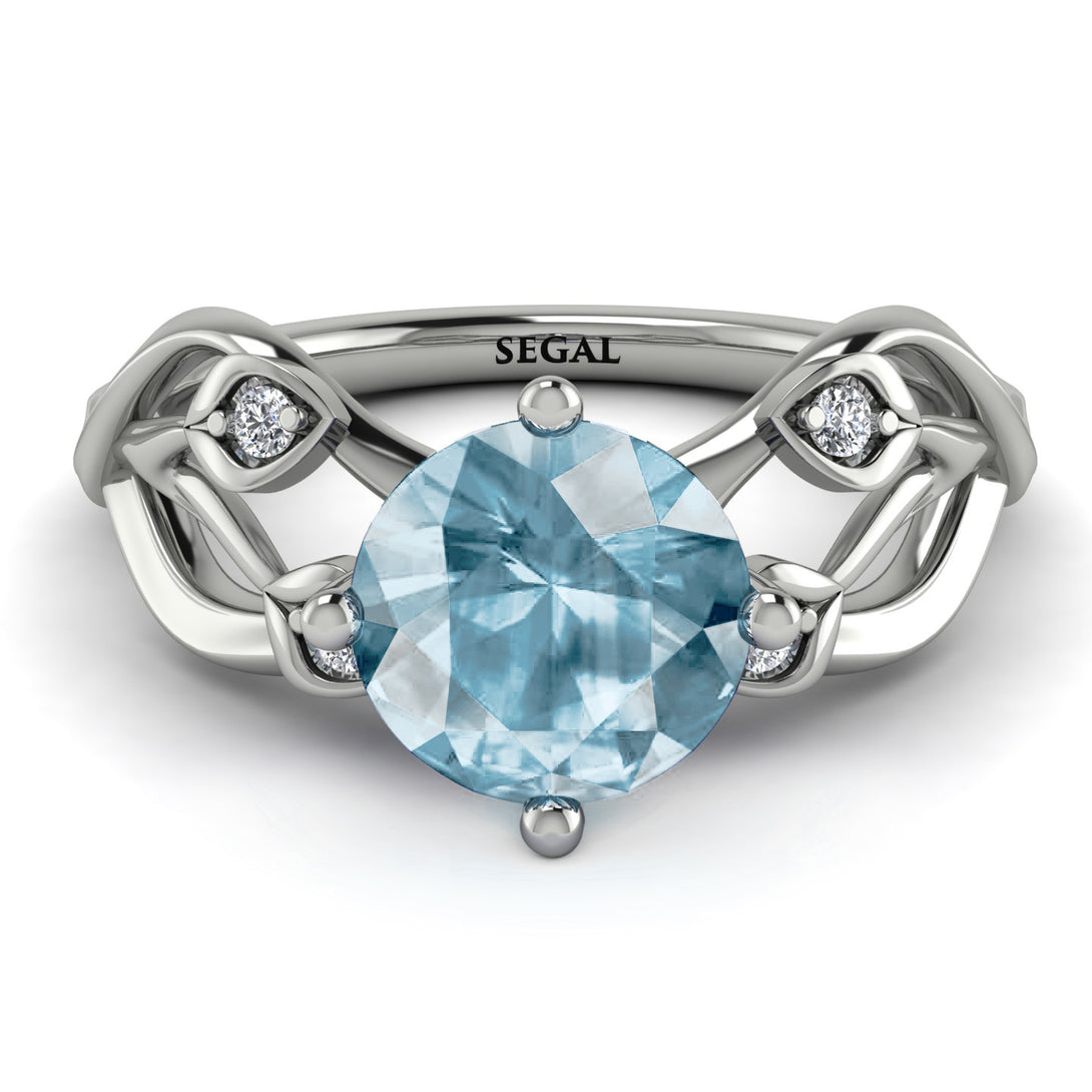 Aquamarine Blossom 14K Golden Nature Inspired Engagement Ring - Haley No. 403