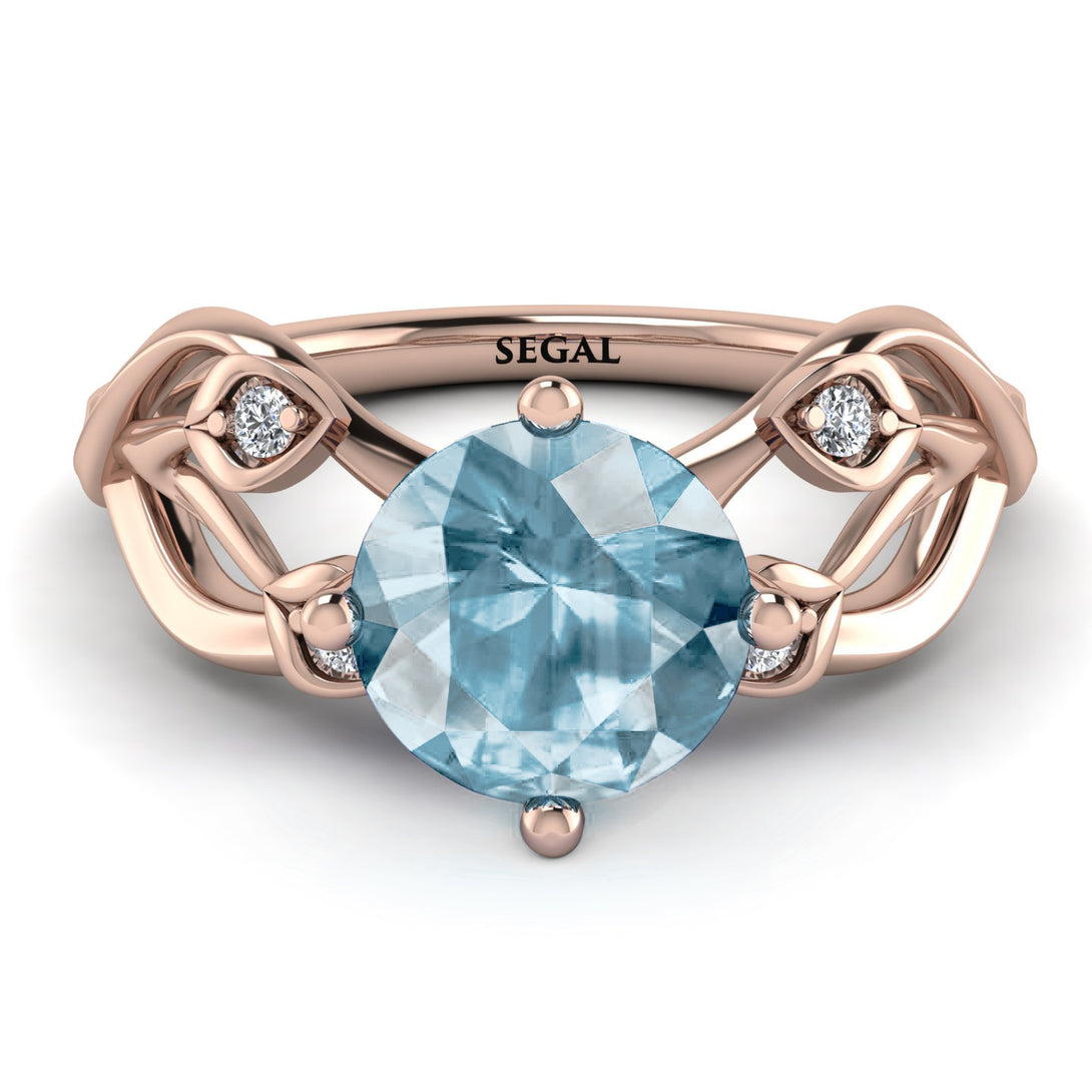 Aquamarine Blossom 14K Golden Nature Inspired Engagement Ring - Haley No. 402
