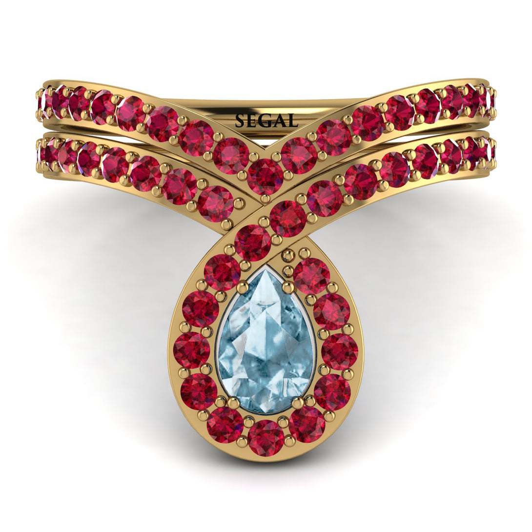 Aquamarine Pear Shape Stacking Bridal Set - Emilia No. 410