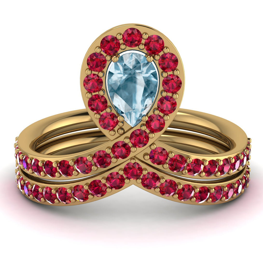 Aquamarine Pear Shape Stacking Bridal Set - Emilia No. 410