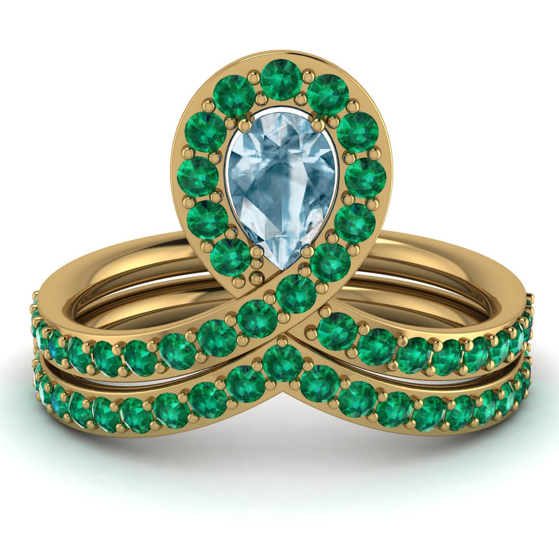 Aquamarine Pear Shape Stacking Bridal Set - Emilia No. 404