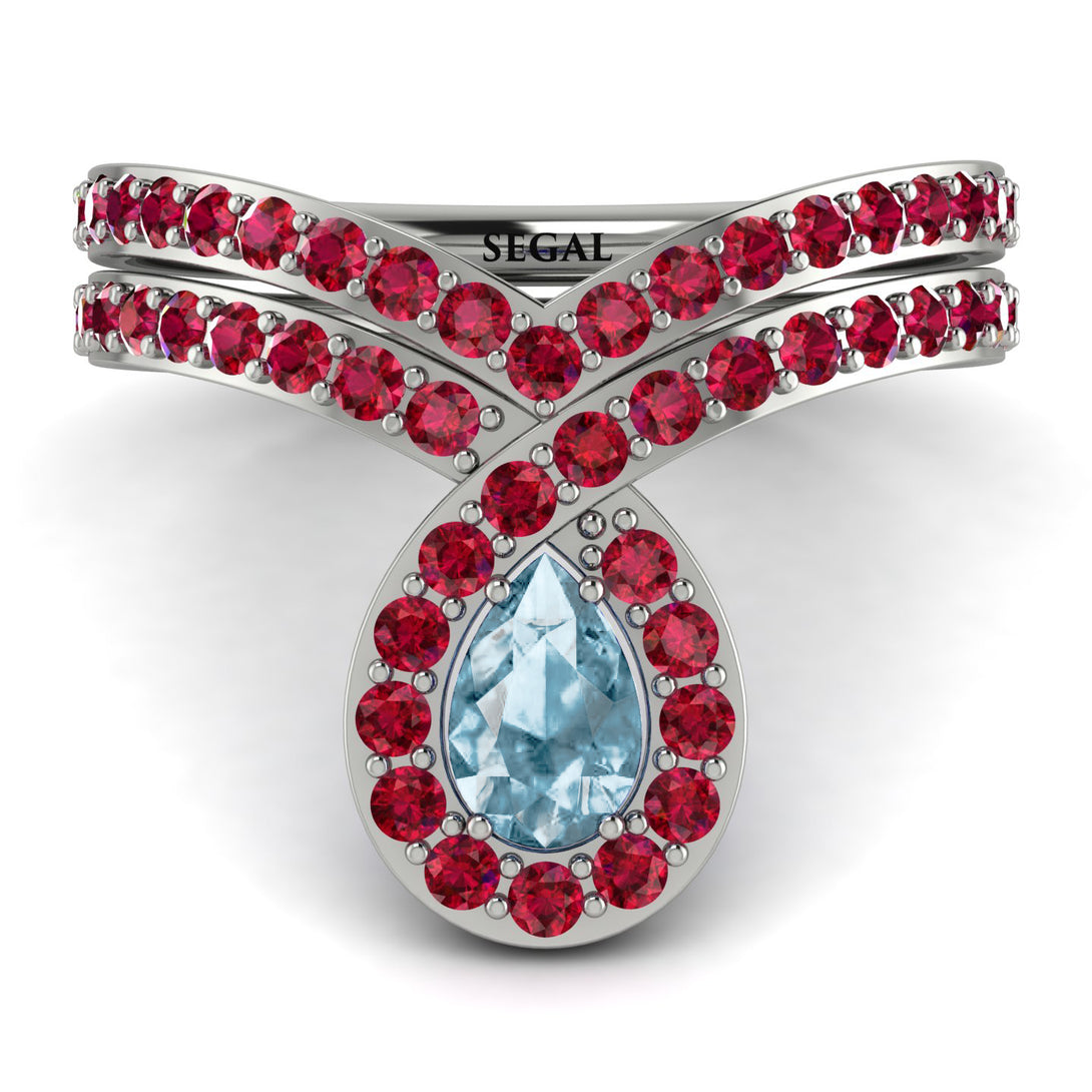 Aquamarine Pear Shape Stacking Bridal Set - Emilia No. 412