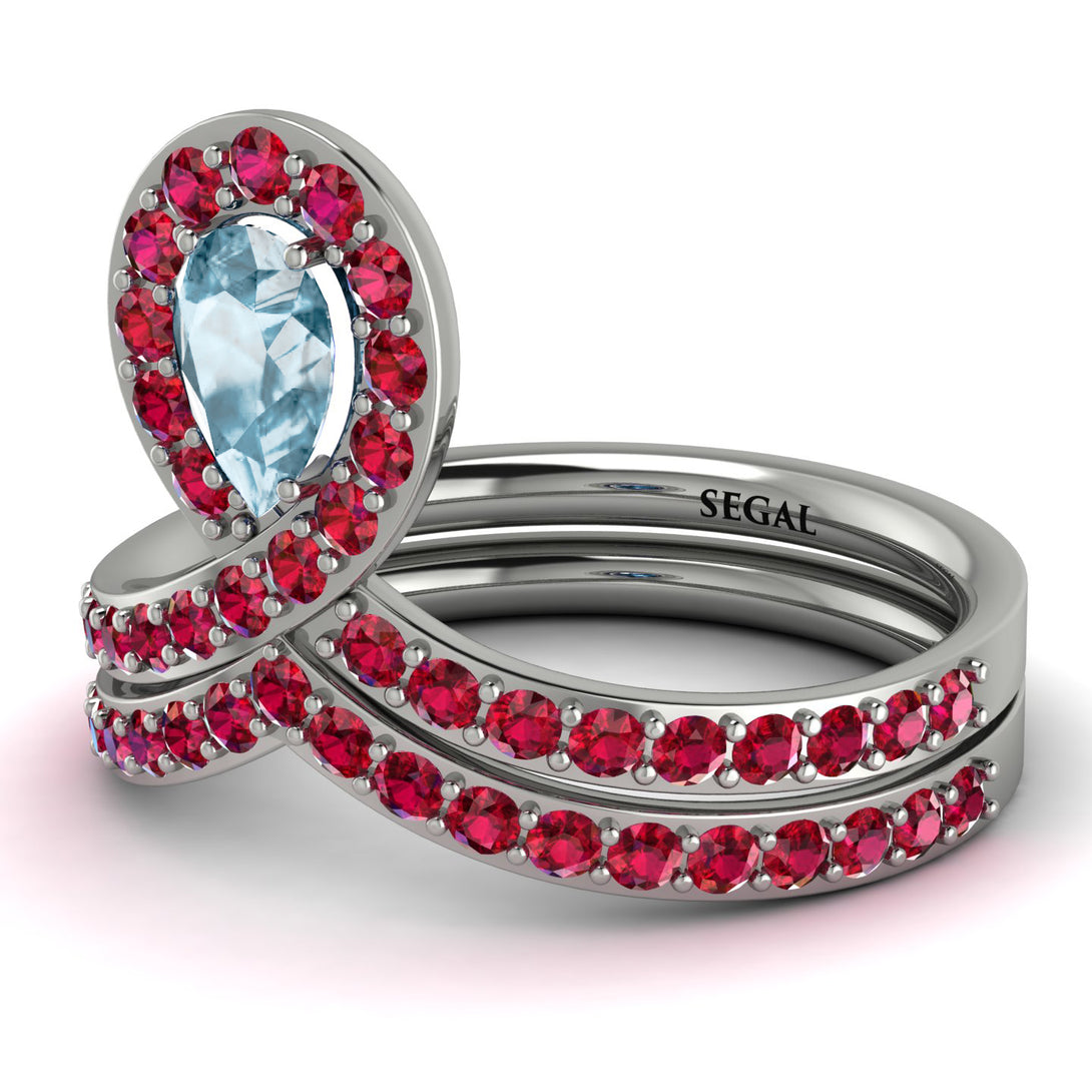 Aquamarine Pear Shape Stacking Bridal Set - Emilia No. 412