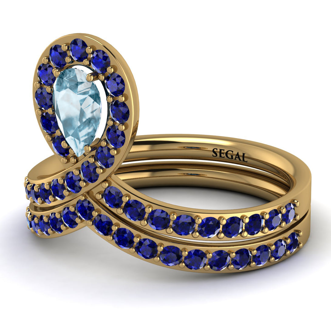 Aquamarine Pear Shape Stacking Bridal Set - Emilia No. 413