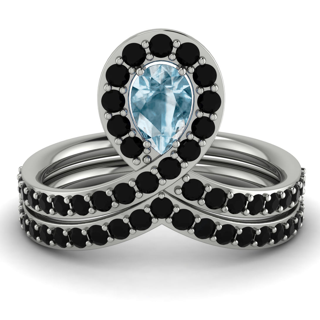 Aquamarine Pear Shape Stacking Bridal Set - Emilia No. 409