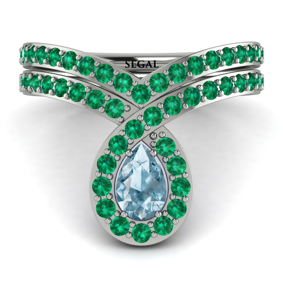 Aquamarine Pear Shape Stacking Bridal Set - Emilia No. 406