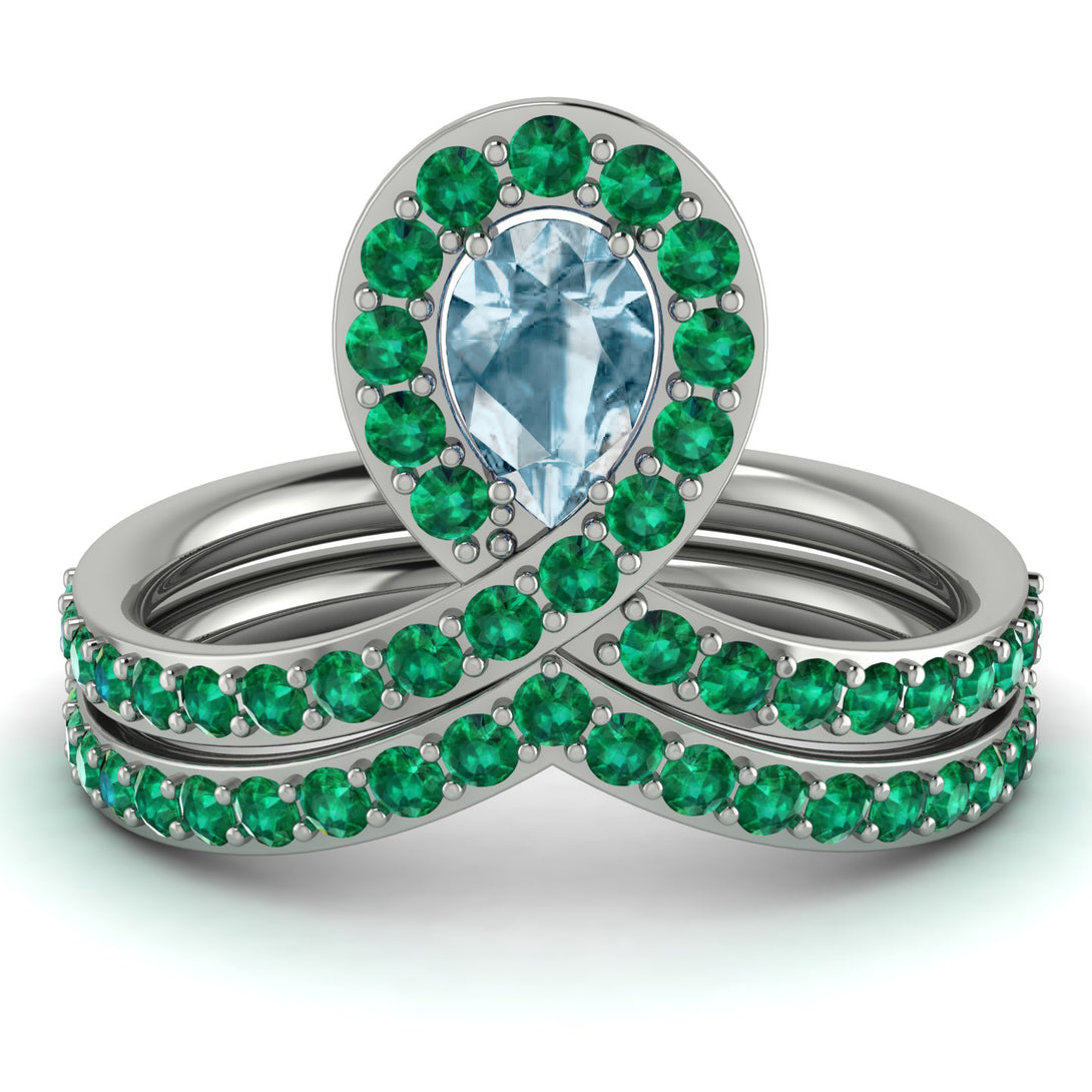 Aquamarine Pear Shape Stacking Bridal Set - Emilia No. 406