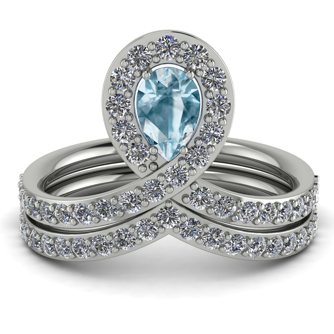 Aquamarine Pear Shape Stacking Bridal Set - Emilia No. 403