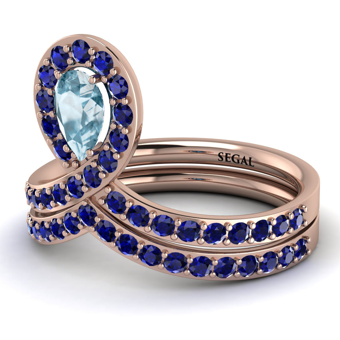 Aquamarine Pear Shape Stacking Bridal Set - Emilia No. 414