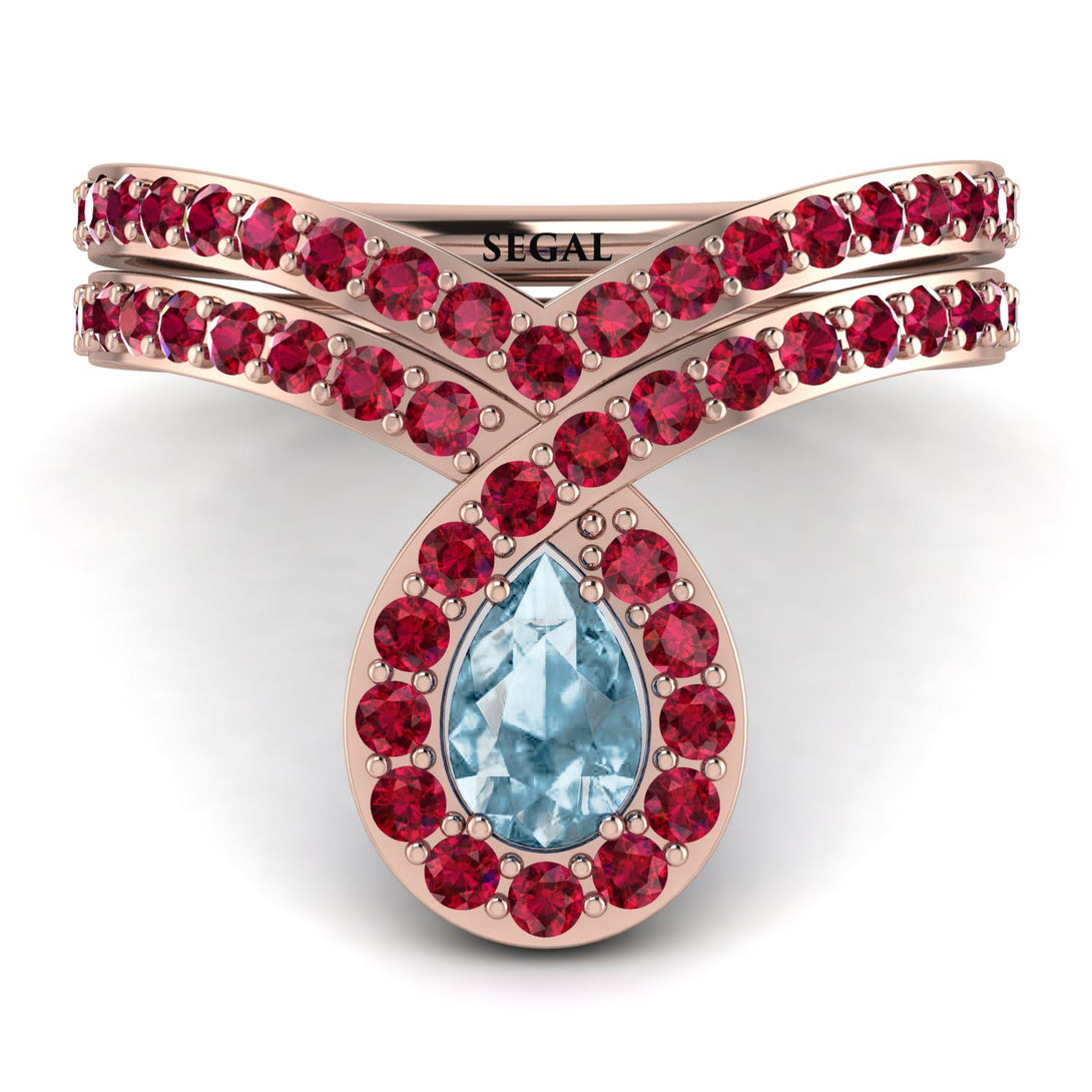 Aquamarine Pear Shape Stacking Bridal Set - Emilia No. 411