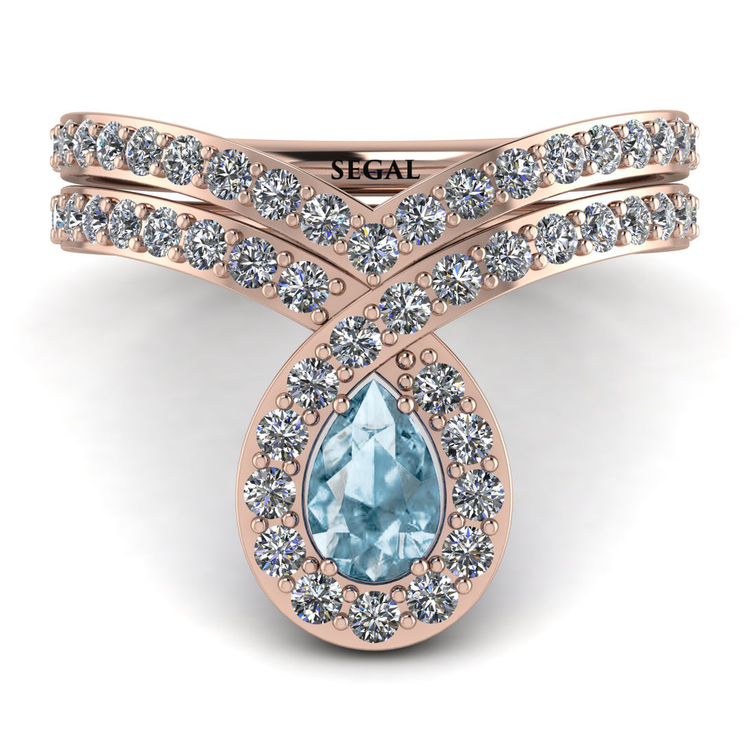 Aquamarine Pear Shape Stacking Bridal Set - Emilia No. 402