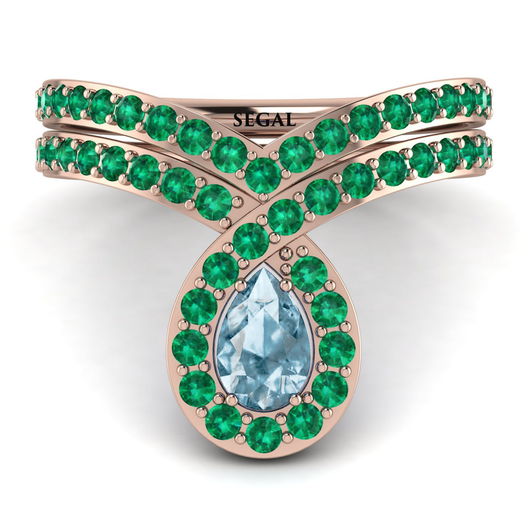Aquamarine Pear Shape Stacking Bridal Set - Emilia No. 405