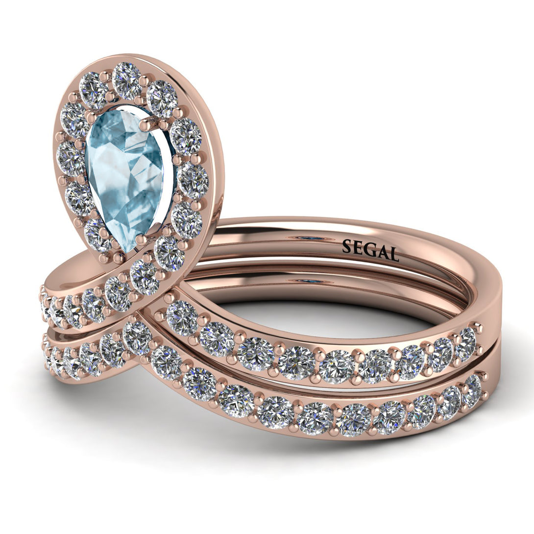 Aquamarine Pear Shape Stacking Bridal Set - Emilia No. 402