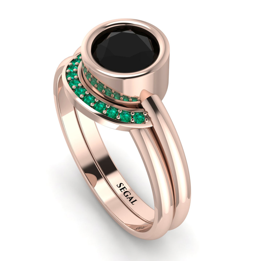 Bezel Black Diamond Bridal Set - Emerson No. 23