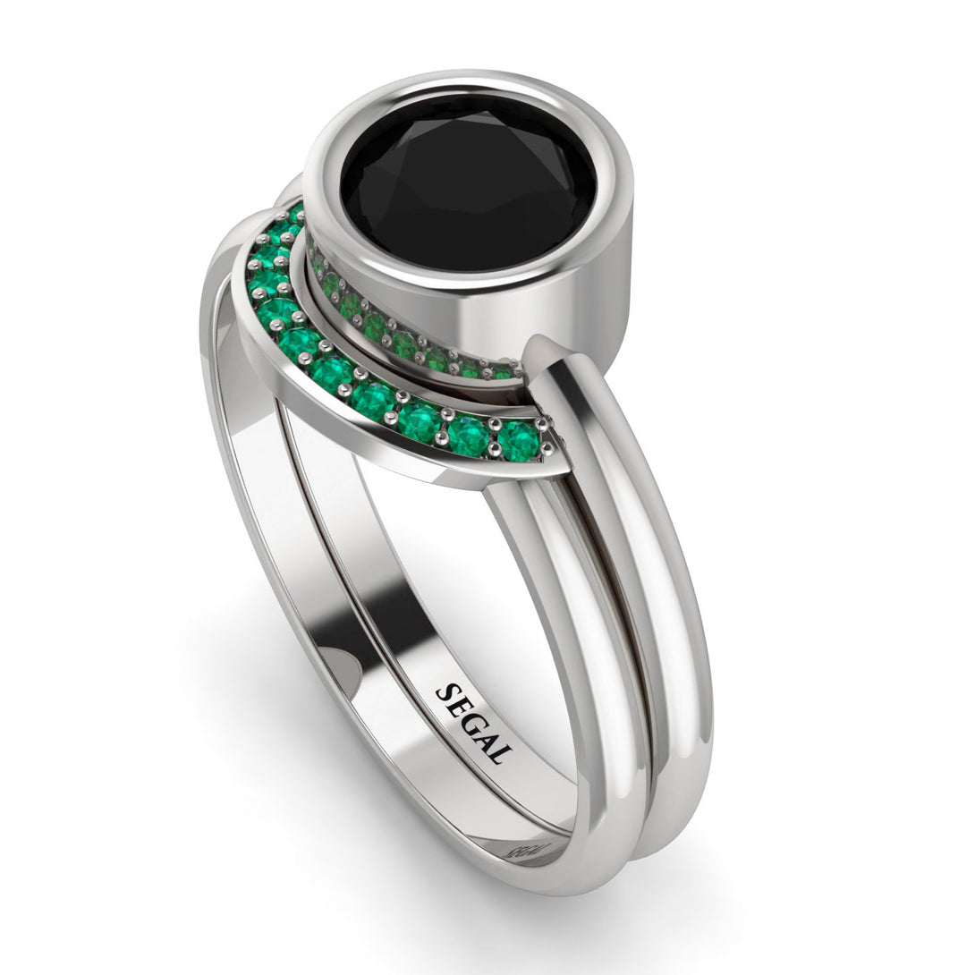 Bezel Black Diamond Bridal Set - Emerson No. 24