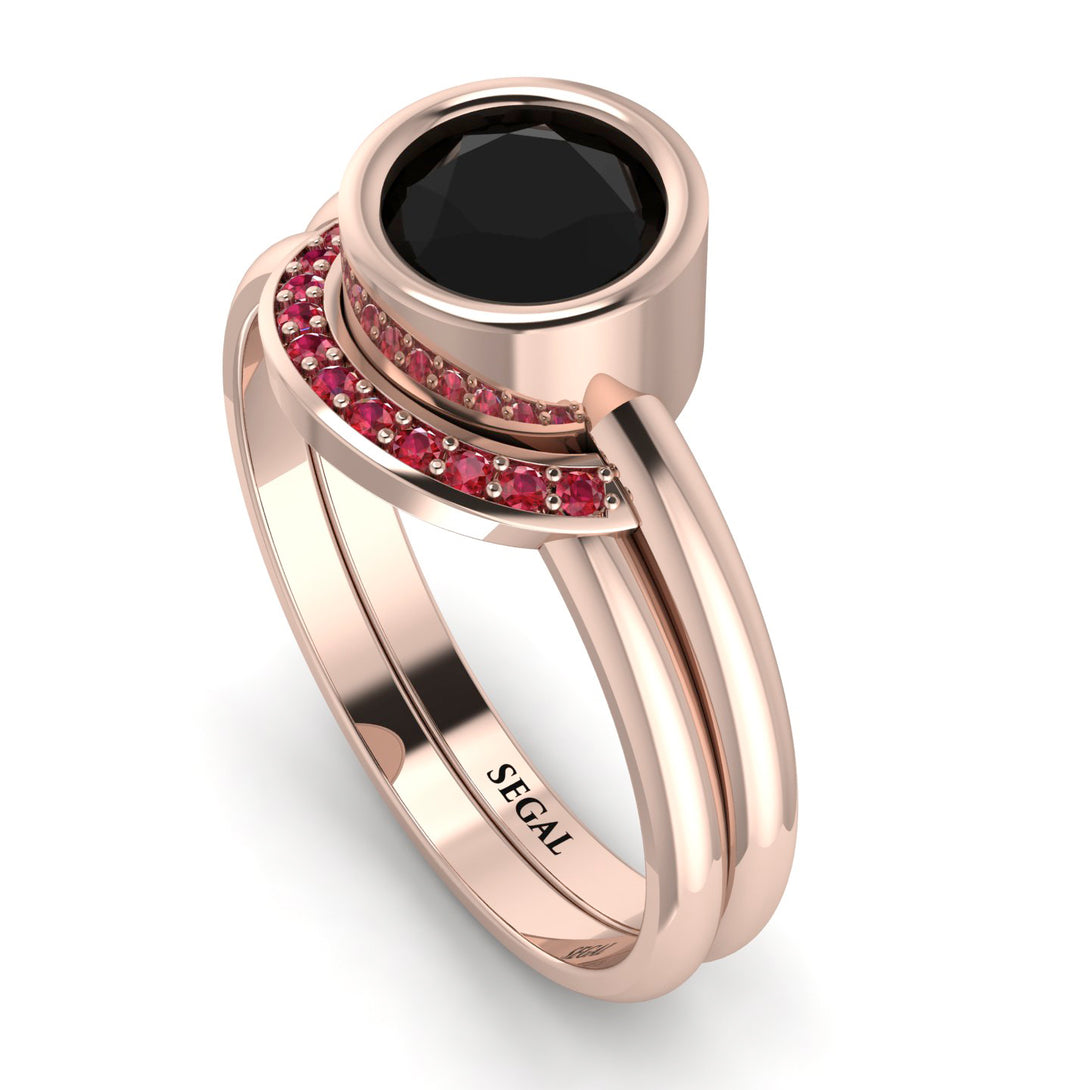 Bezel Black Diamond Bridal Set - Emerson No. 53