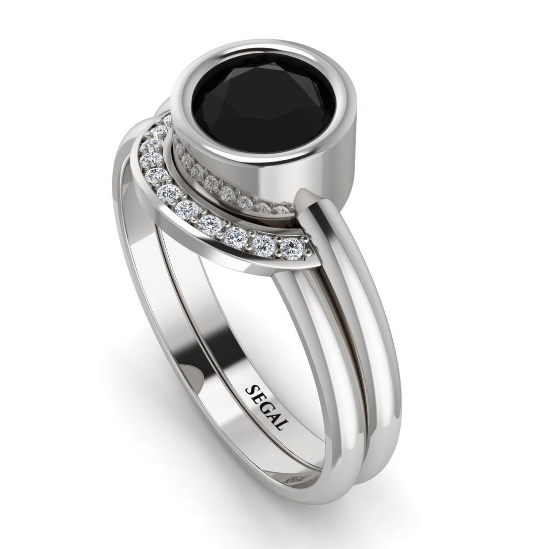 Bezel Black Diamond Bridal Set - Emerson No. 9