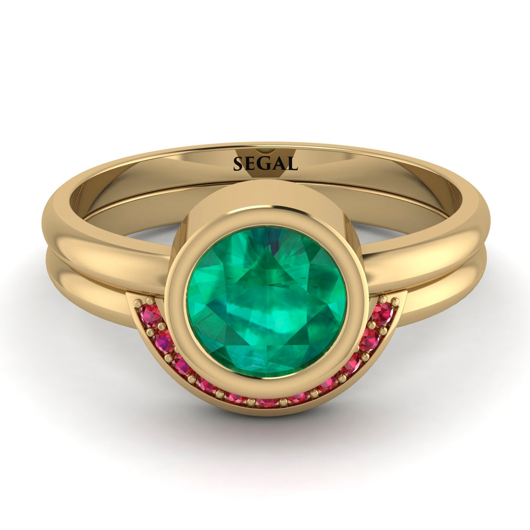 Bezel Emerald Bridal Set - Emerson No. 49