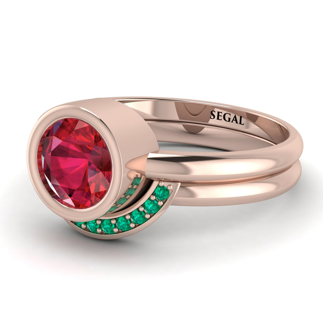 Bezel Ruby Bridal Set - Emerson No. 26
