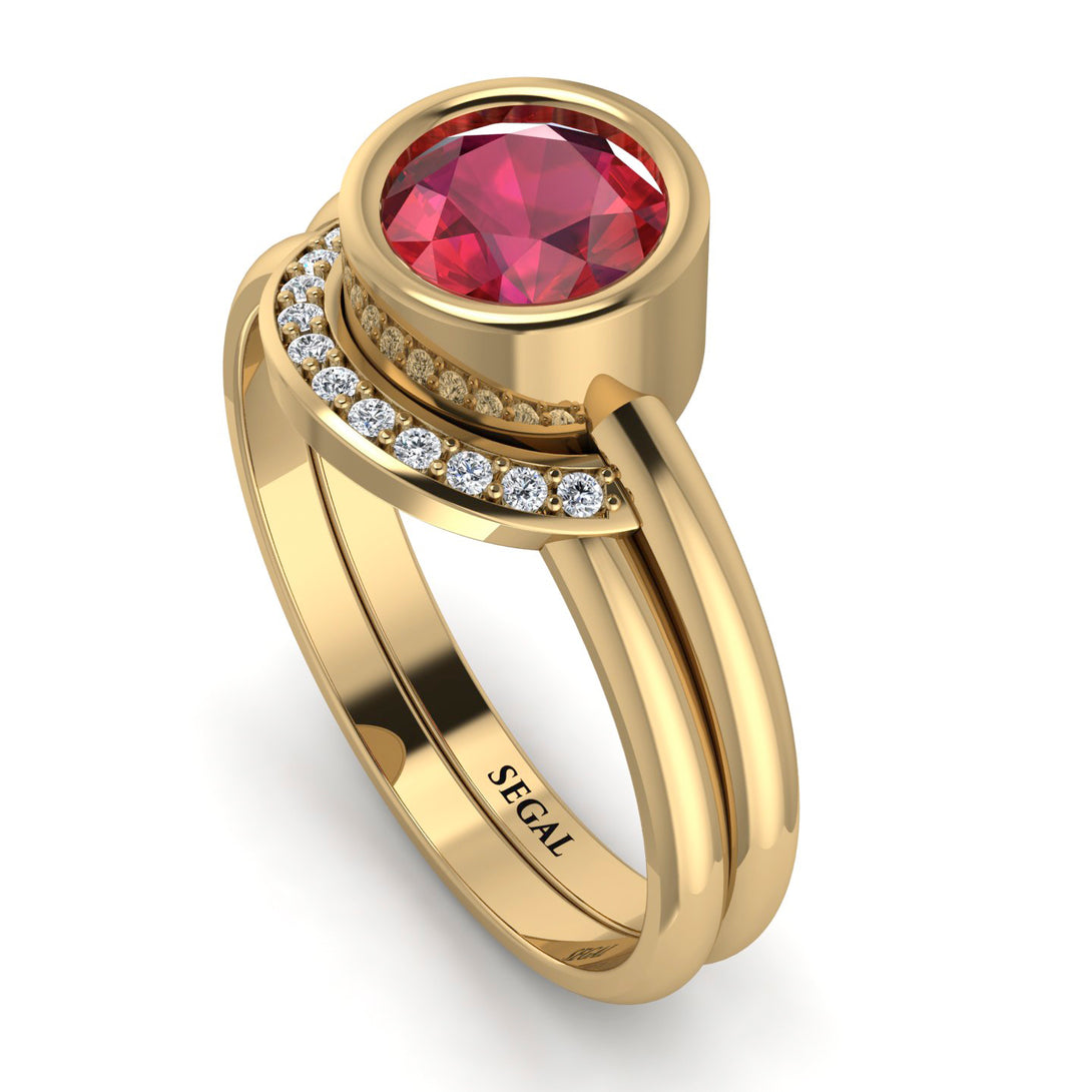 Bezel Ruby Bridal Set - Emerson No. 10