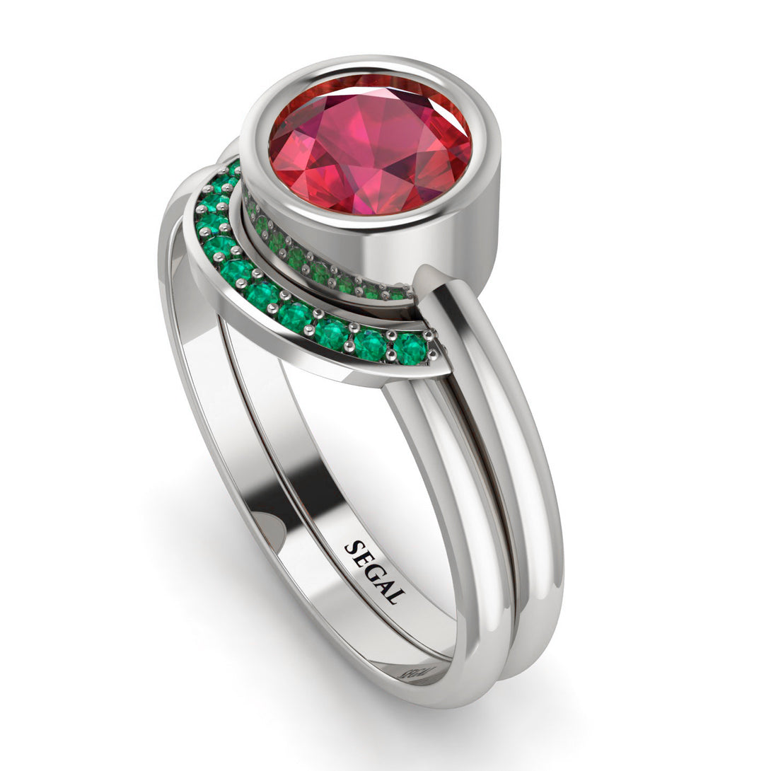 Bezel Ruby Bridal Set - Emerson No. 27
