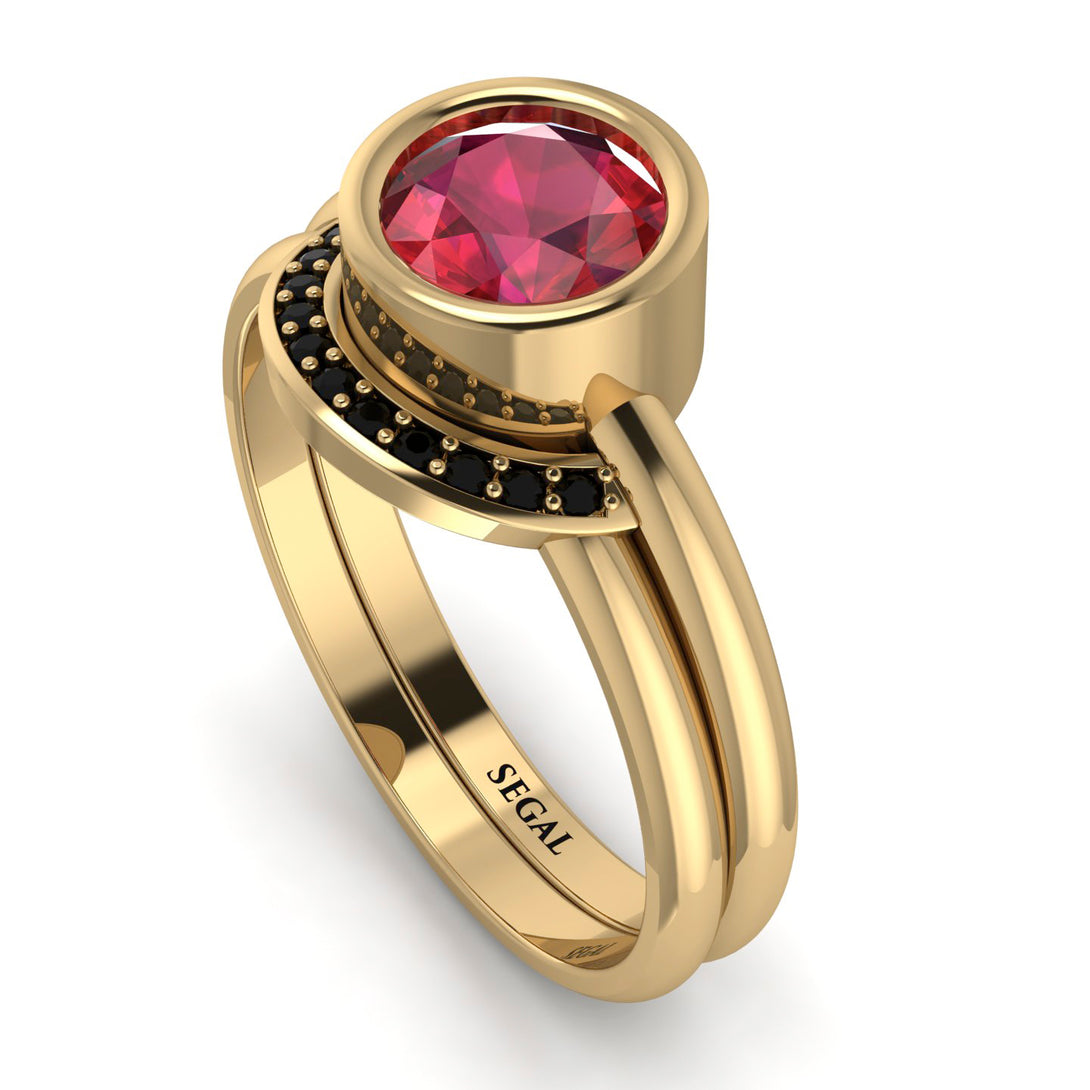 Bezel Ruby Bridal Set - Emerson No. 40