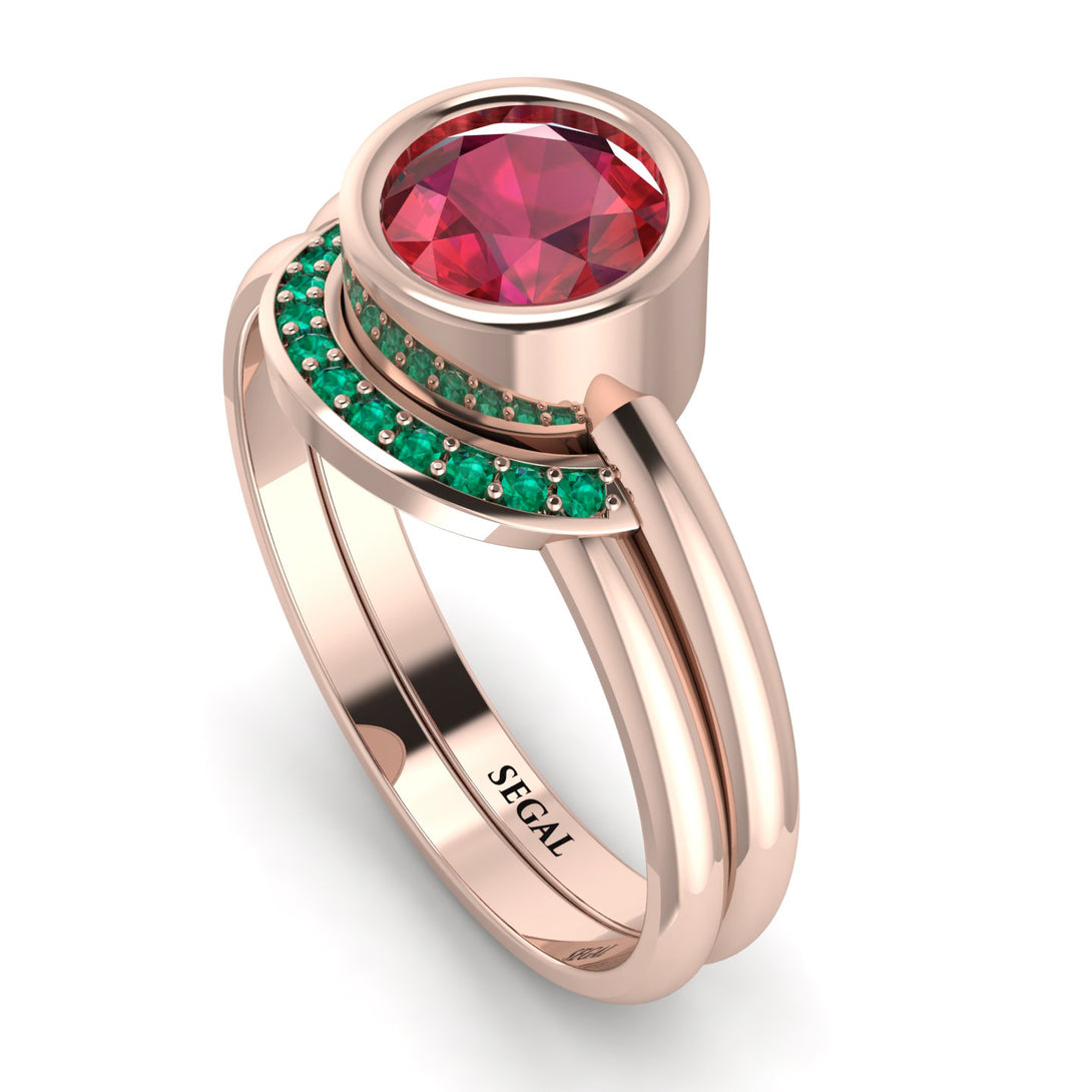 Bezel Ruby Bridal Set - Emerson No. 26