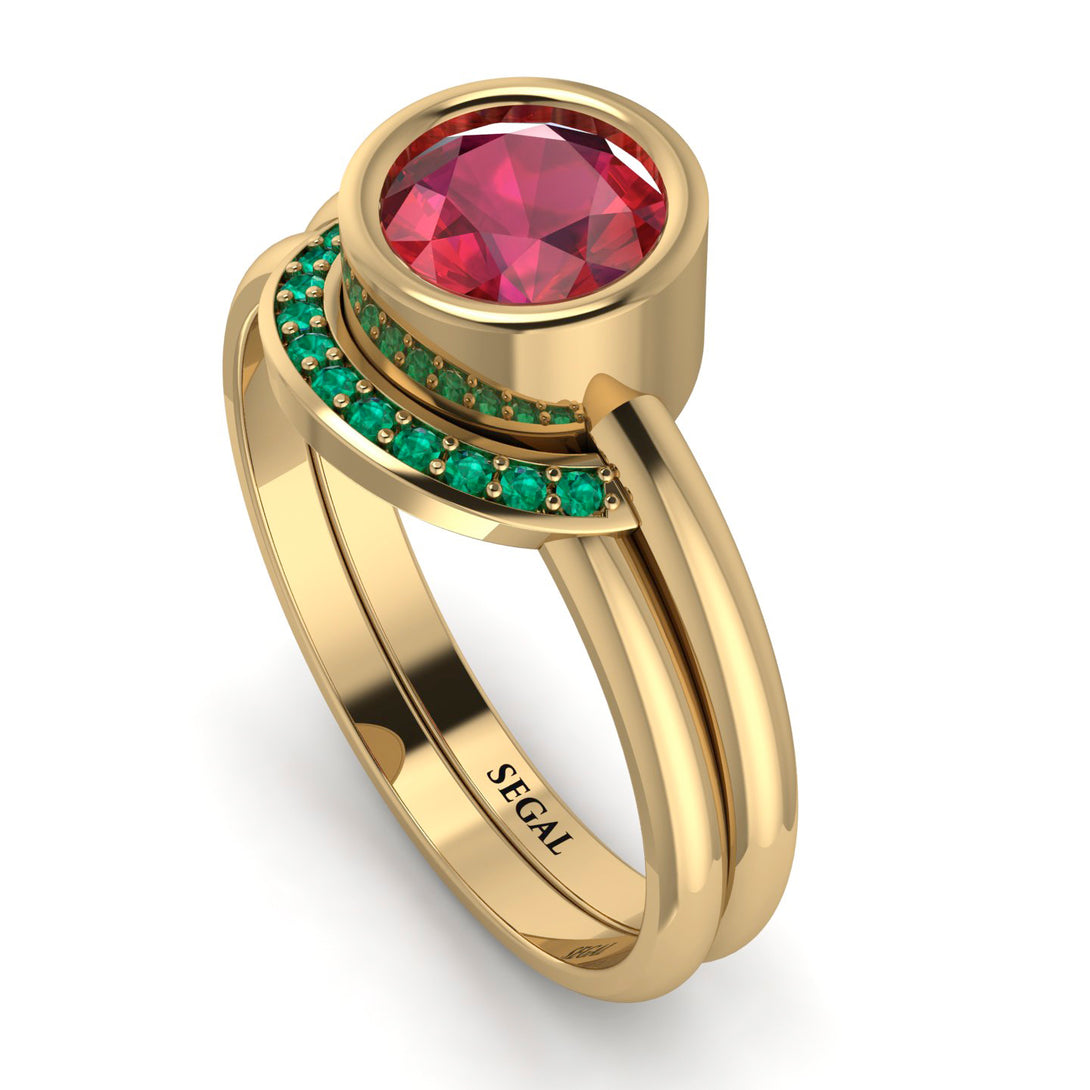 Bezel Ruby Bridal Set - Emerson No. 25