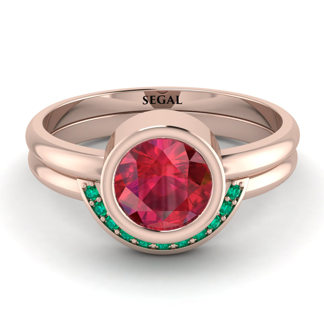 Bezel Ruby Bridal Set - Emerson No. 26