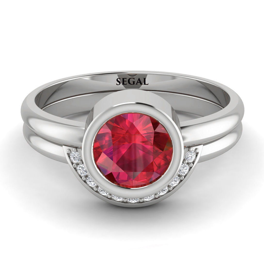 Bezel Ruby Bridal Set - Emerson No. 12