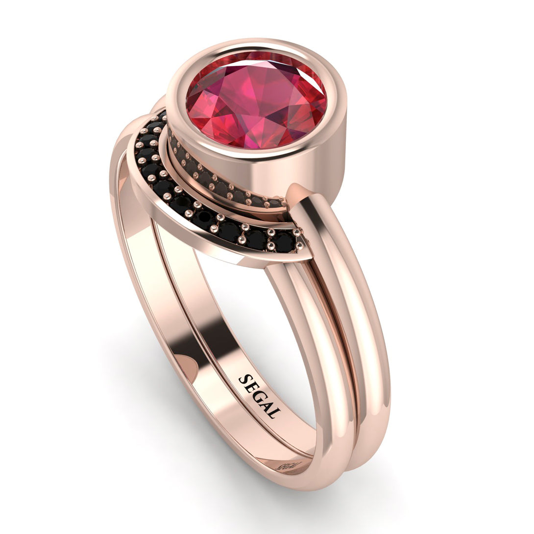 Bezel Ruby Bridal Set - Emerson No. 41