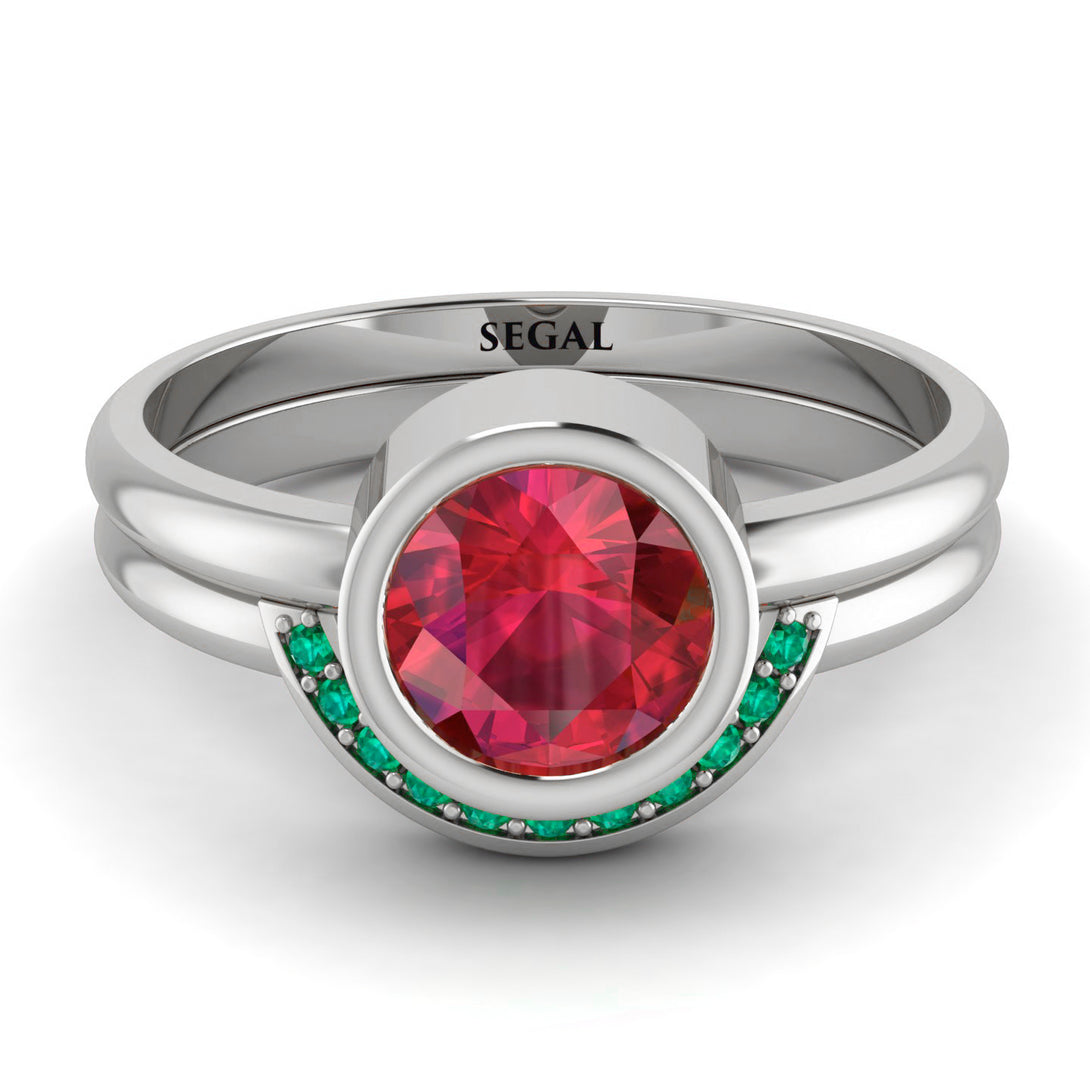 Bezel Ruby Bridal Set - Emerson No. 27