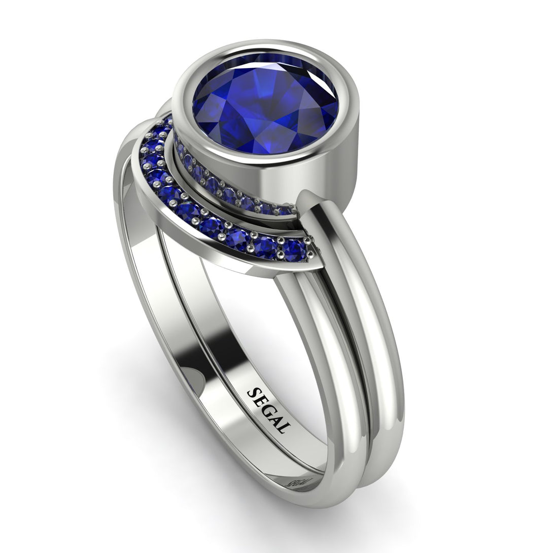 Bezel Sapphire Bridal Set - Emerson No. 75