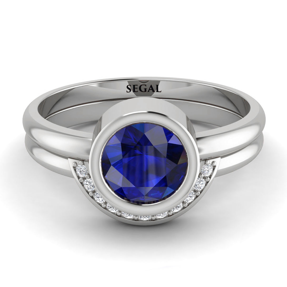 Bezel Sapphire Bridal Set - Emerson No. 15