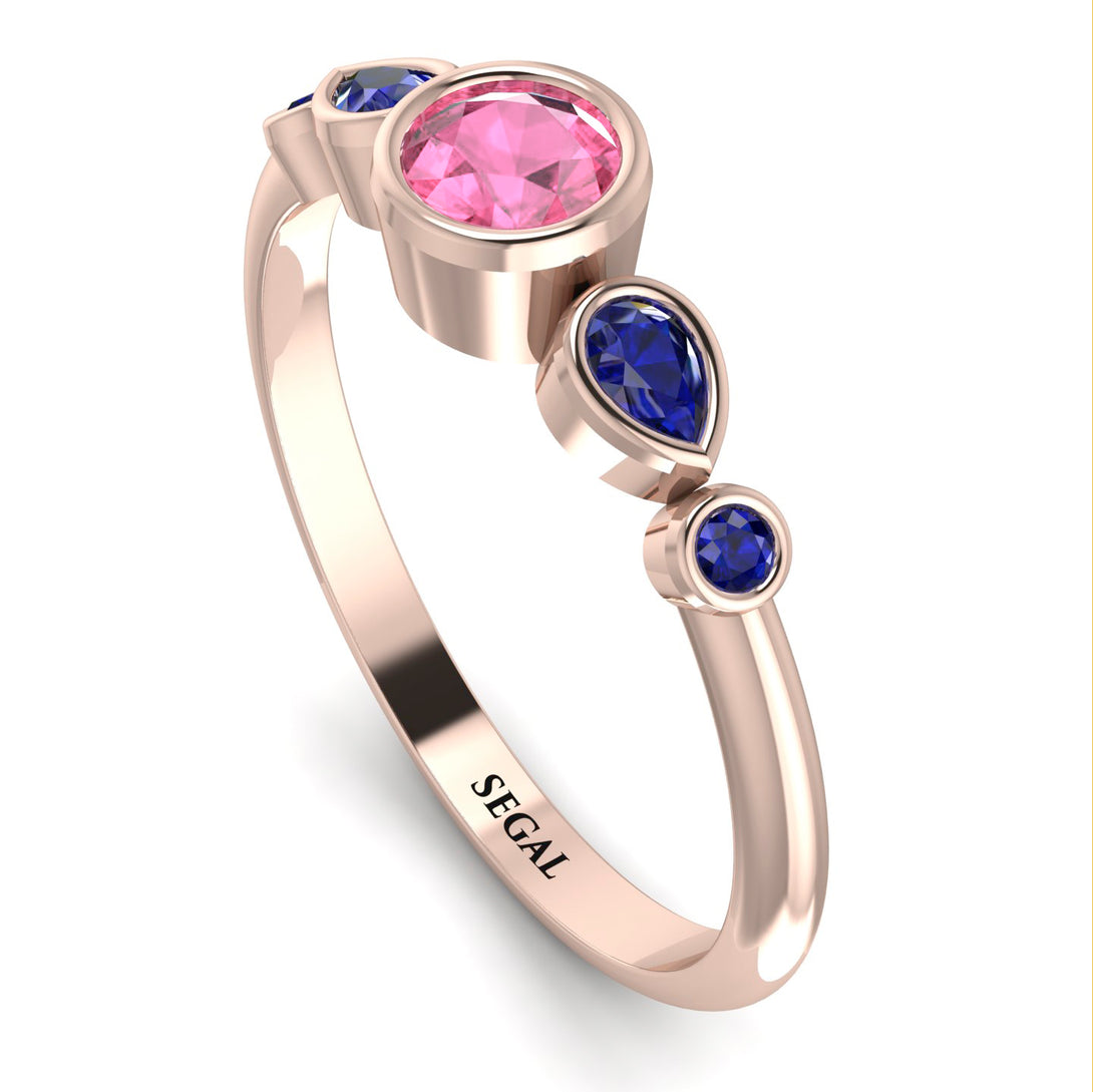 Bezel Symmetrical Pink Moissanite Ring - Ivy No. 814