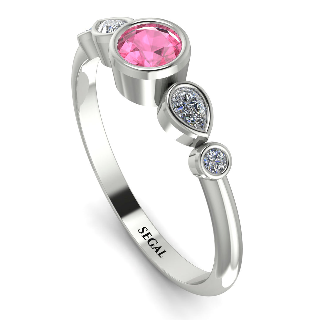 Bezel Symmetrical Pink Moissanite Ring - Ivy No. 803
