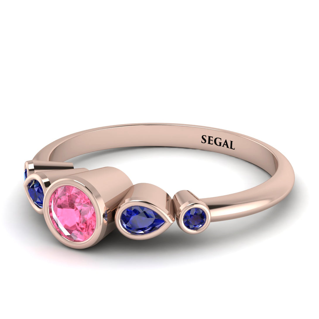 Bezel Symmetrical Pink Moissanite Ring - Ivy No. 814