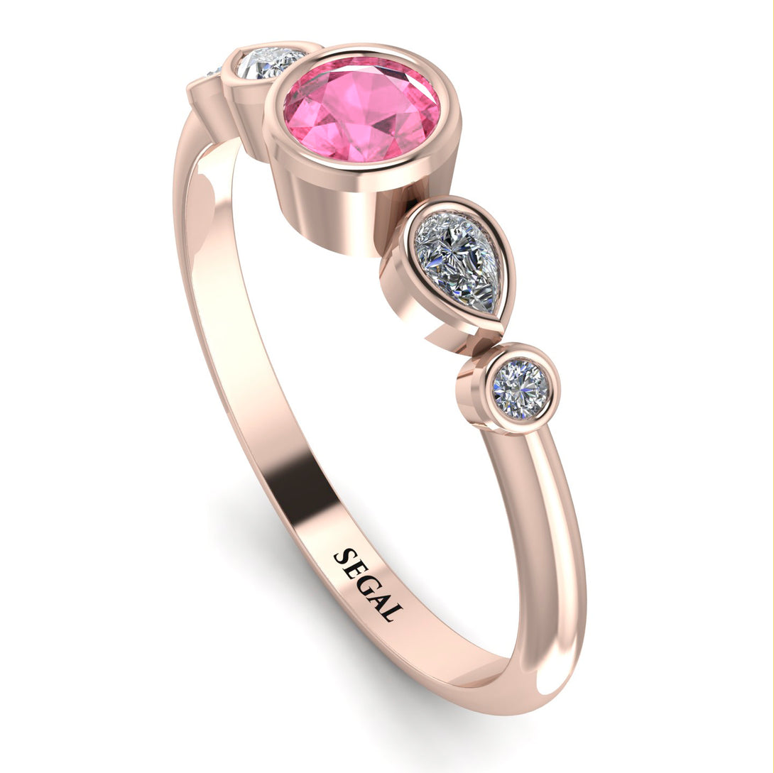 Bezel Symmetrical Pink Moissanite Ring - Ivy No. 802