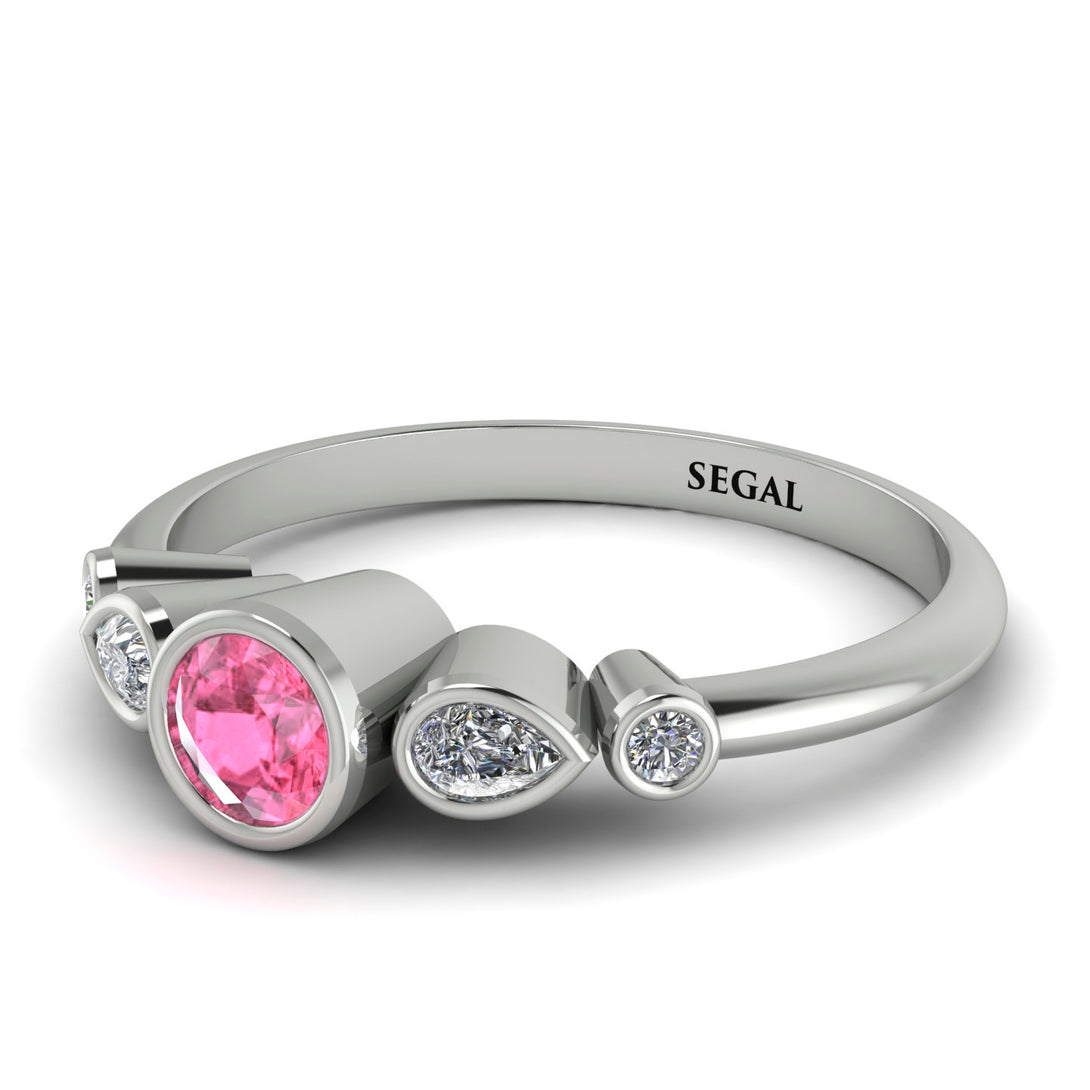 Bezel Symmetrical Pink Moissanite Ring - Ivy No. 803