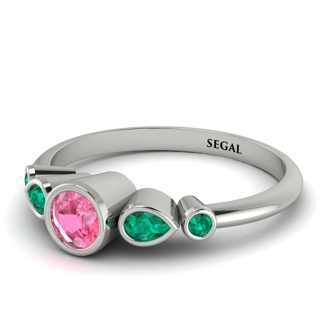 Bezel Symmetrical Pink Moissanite Ring - Ivy No. 806