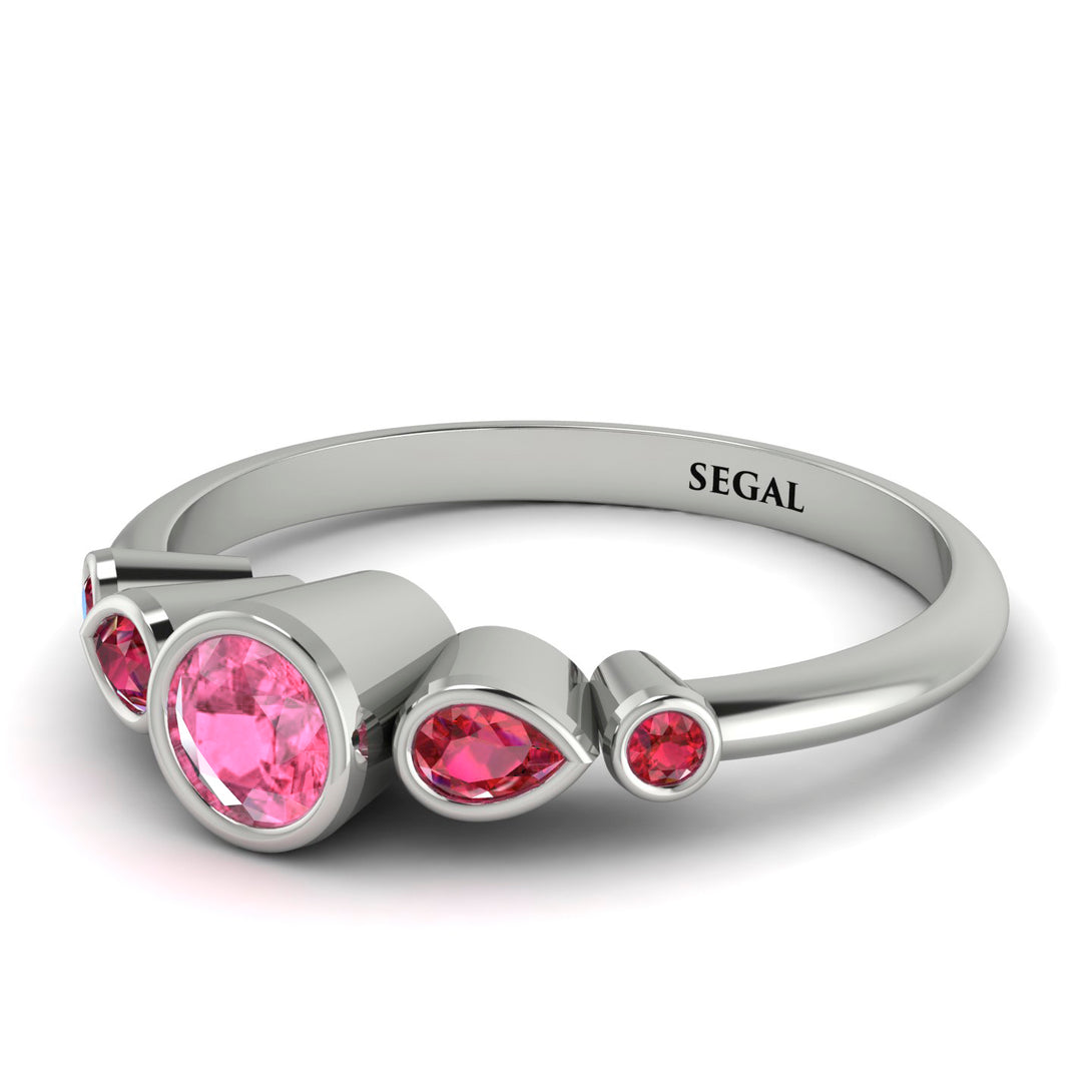 Bezel Symmetrical Pink Moissanite Ring - Ivy No. 812