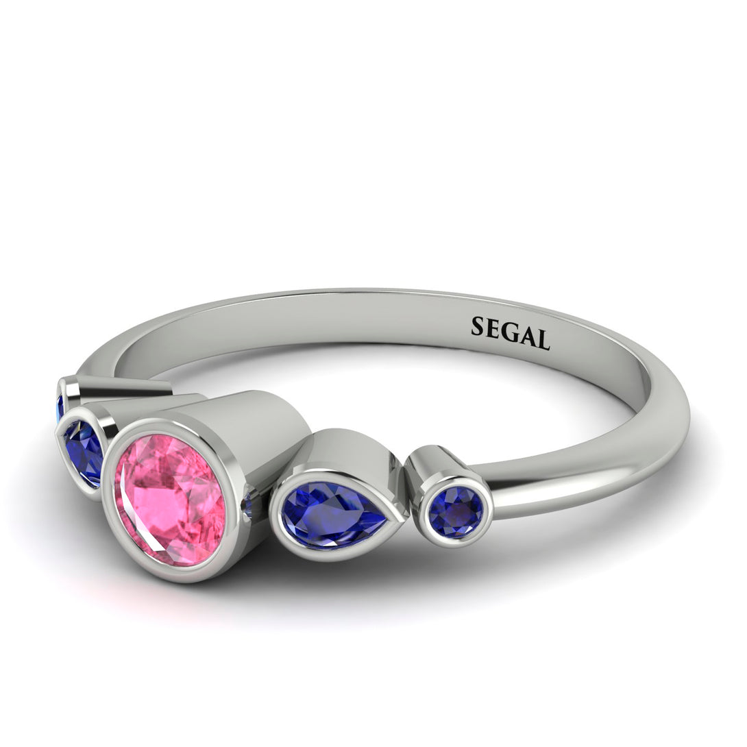 Bezel Symmetrical Pink Moissanite Ring - Ivy No. 815